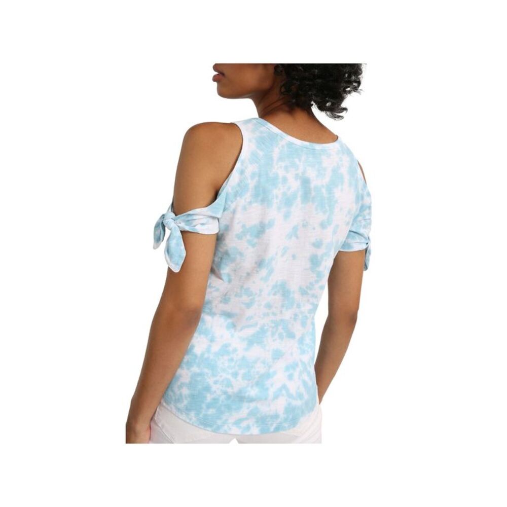 SANCTUARY Womens Blue Stretch Tie Cuff Short Sleeve Crew Neck T-Shirt XS - Picture 2 of 2